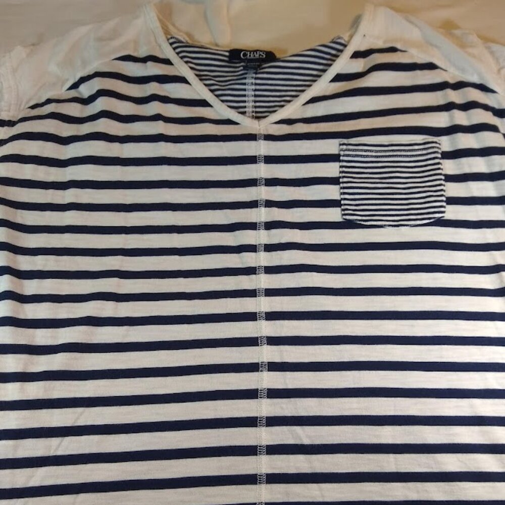 Chaps women's 1X blue & white striped cap sleeve tee